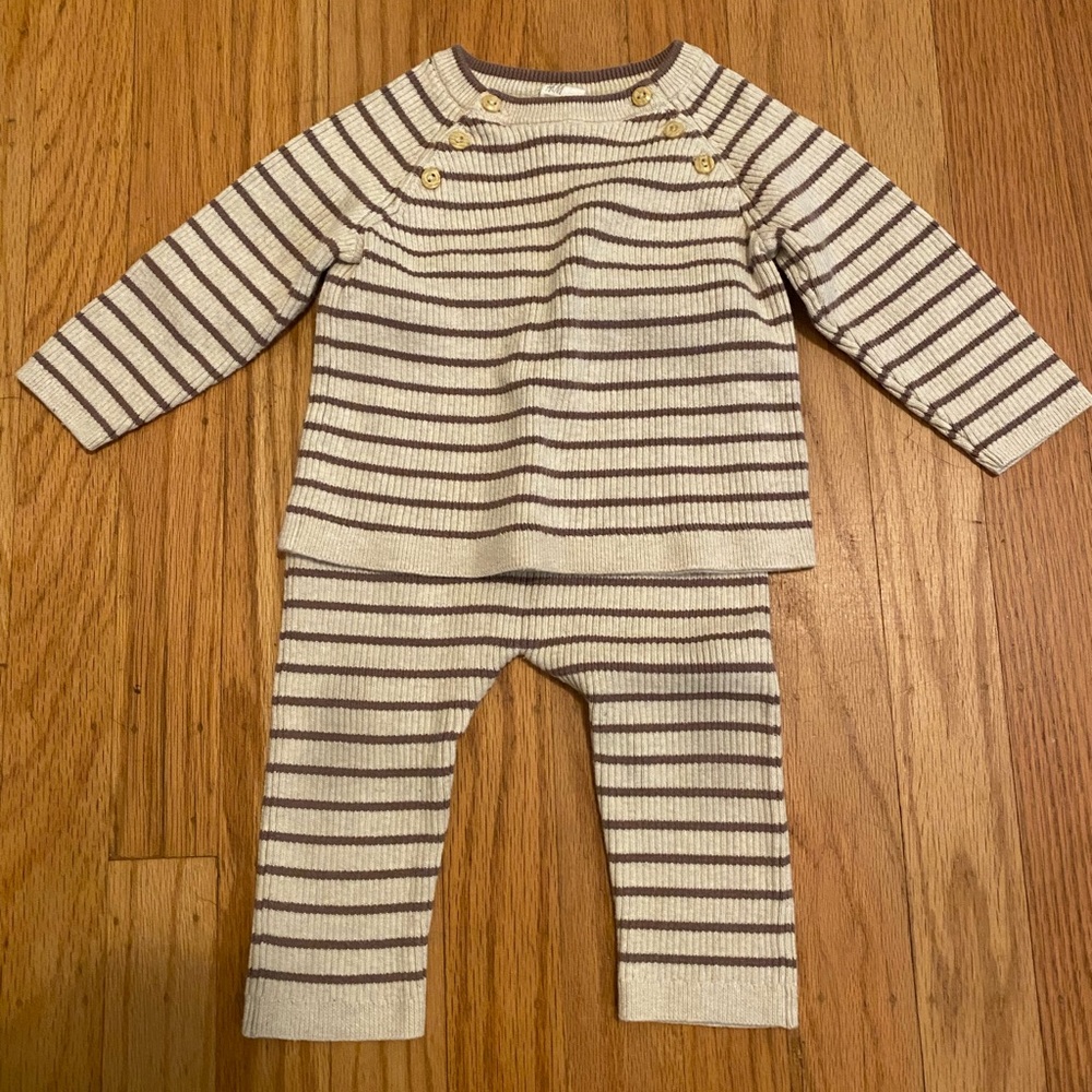 H&M Cream and Brown Striped Baby Top